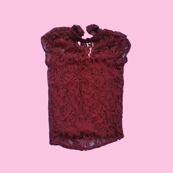 Maroon Laced Short Sleeved top - Picture 1 of 4